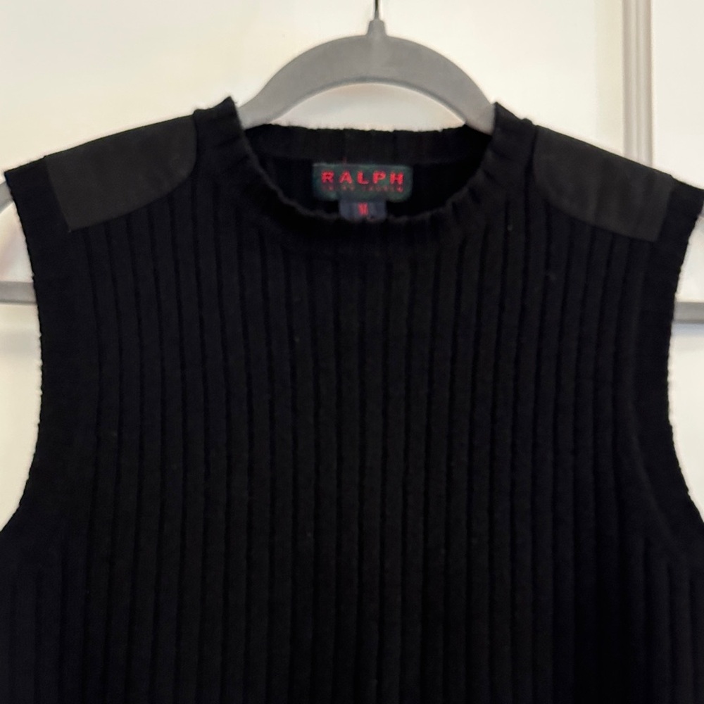 Ralph Ralph Lauren Black Ribbed Sweater Vest with Shoulder reinforcements S/M